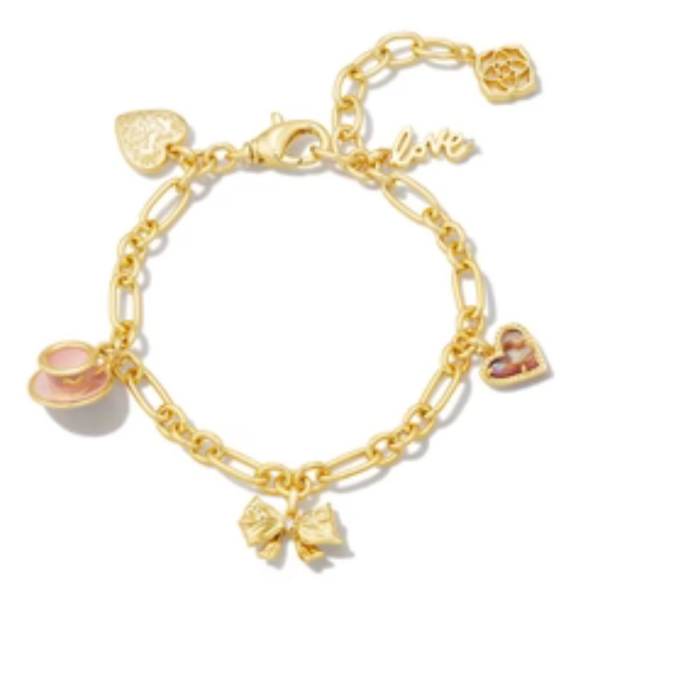 Kendra Scott Gold and Pink Floral Charm Bracelet